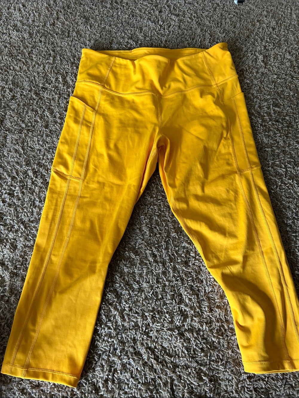 Athleta Bright Yellow Capri Leggings with Side Pockets